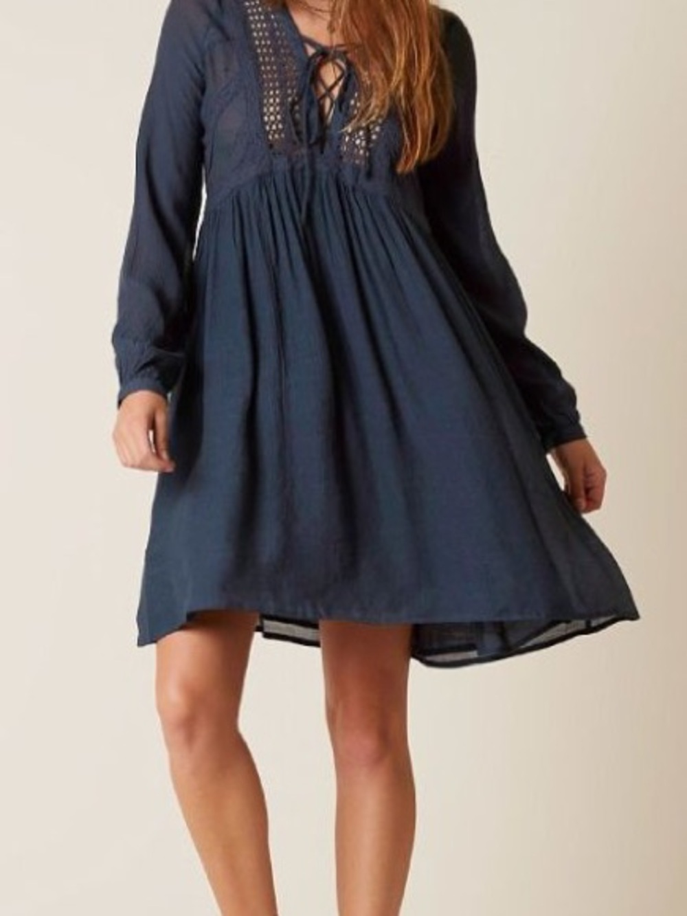Moon & Sky blue Long-Sleeve Lace-Up Dress S